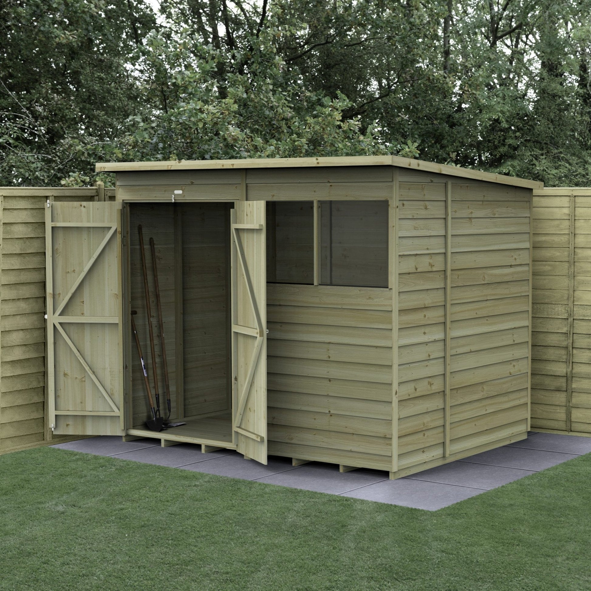 Forest 4LIFE Pent Shed 8x6 - 2 Windows - Double Door - JJ Building Materials