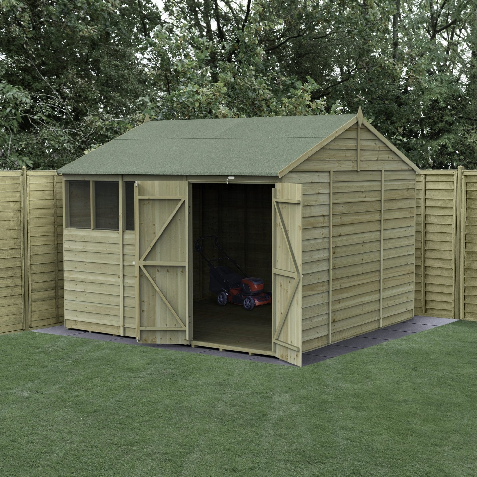 Forest 4LIFE Reverse Apex Shed 10x10 - Double Door - 4 Windows - JJ Building Materials