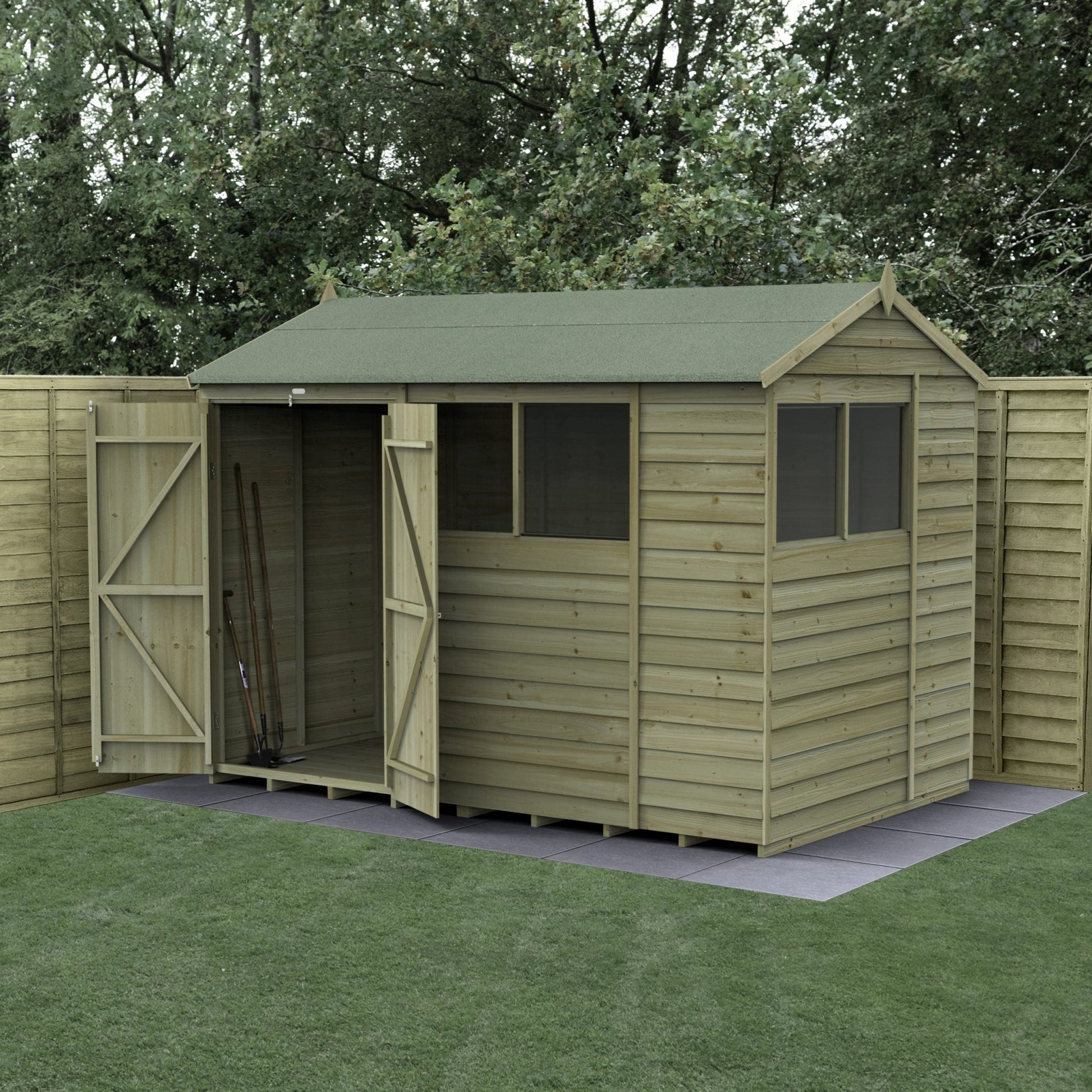 Forest 4LIFE Reverse Apex Shed 10x6 - Double Door - 4 Windows - JJ Building Materials