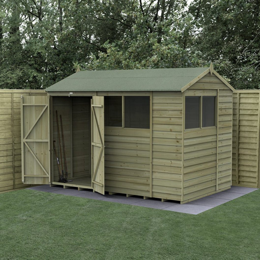 Forest 4LIFE Reverse Apex Shed 10x6 - Double Door - 4 Windows - JJ Building Materials
