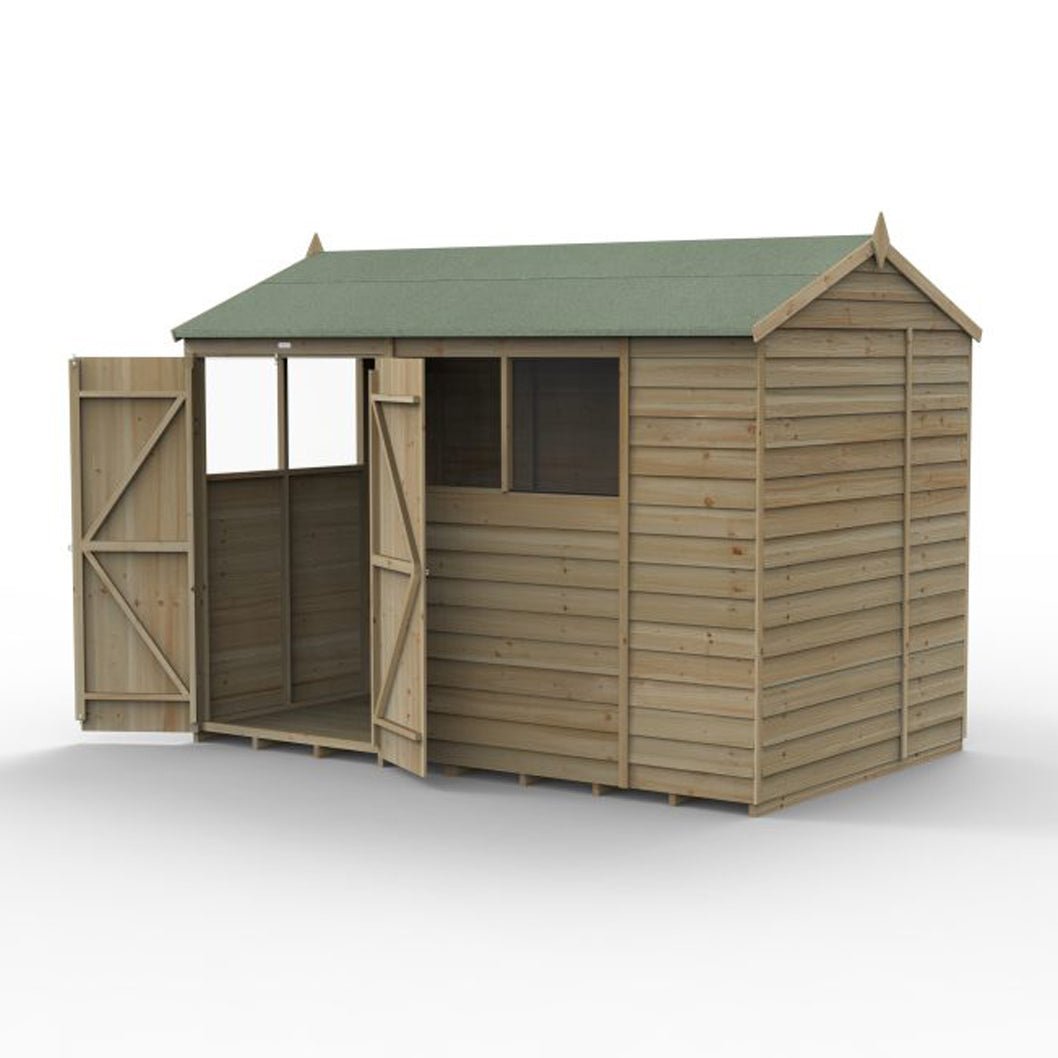 Forest 4LIFE Reverse Apex Shed 10x6 - Double Door - 4 Windows - JJ Building Materials