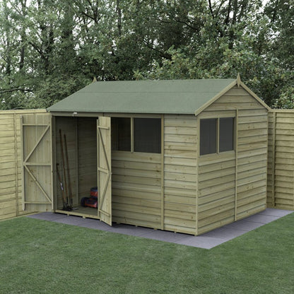 Forest 4LIFE Reverse Apex Shed 10x8 - Double Door - 4 Windows - JJ Building Materials
