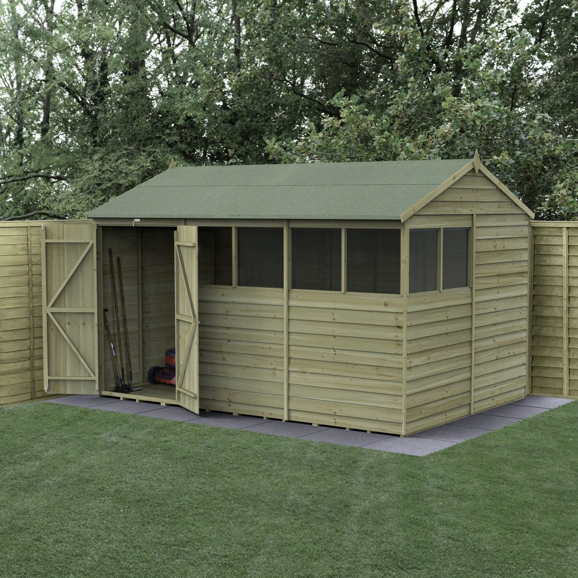 Forest 4LIFE Reverse Apex Shed 12x8 - Double Door - 6 Windows - JJ Building Materials