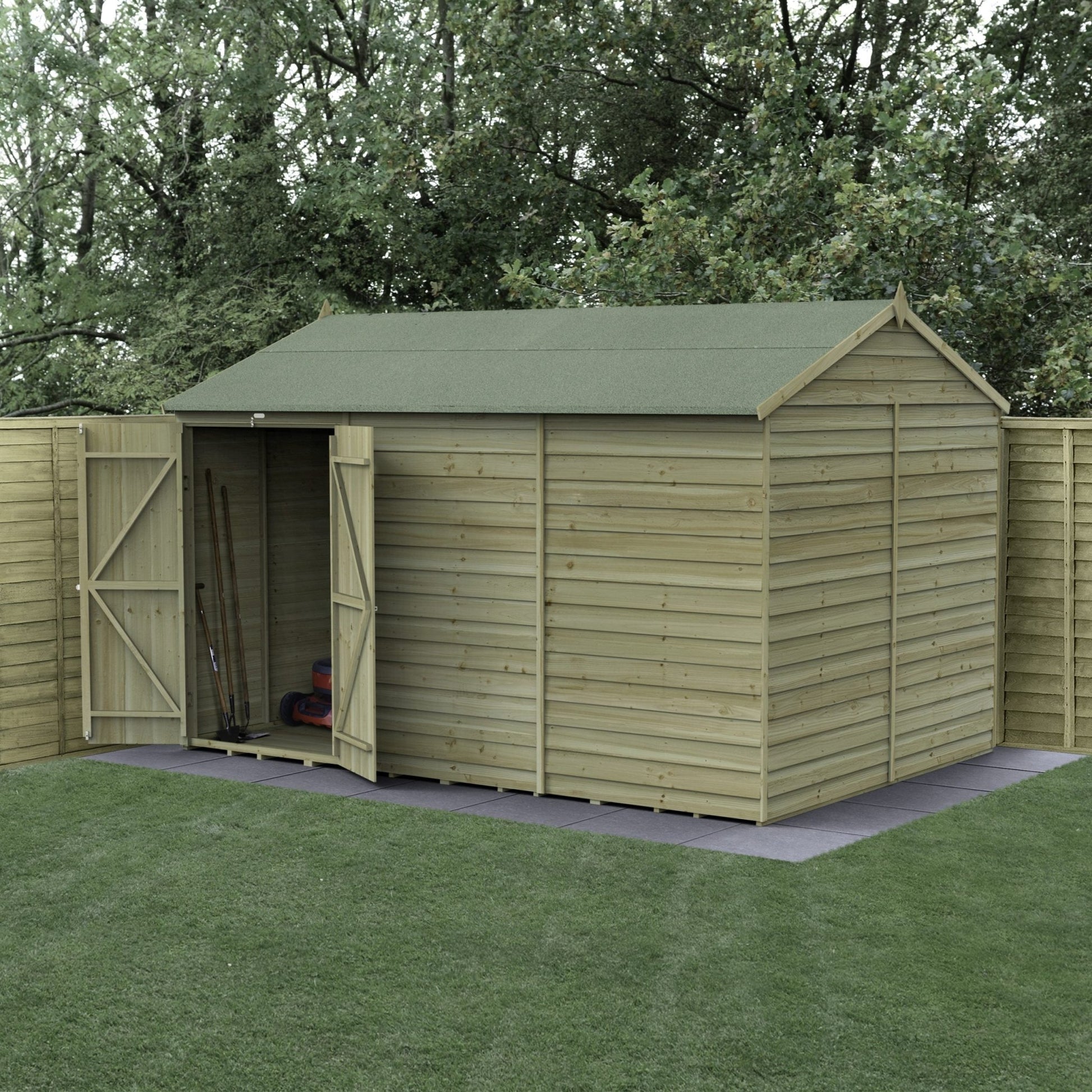 Forest 4LIFE Reverse Apex Shed 12x8 - Double Door - No Windows - JJ Building Materials