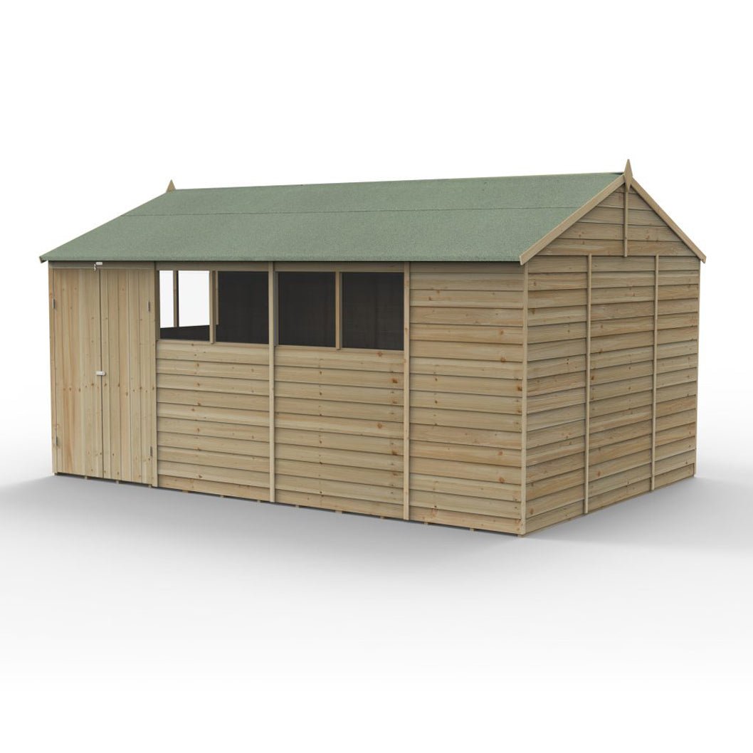 Forest 4LIFE Reverse Apex Shed 15x10 - Double Door - 6 Windows - JJ Building Materials