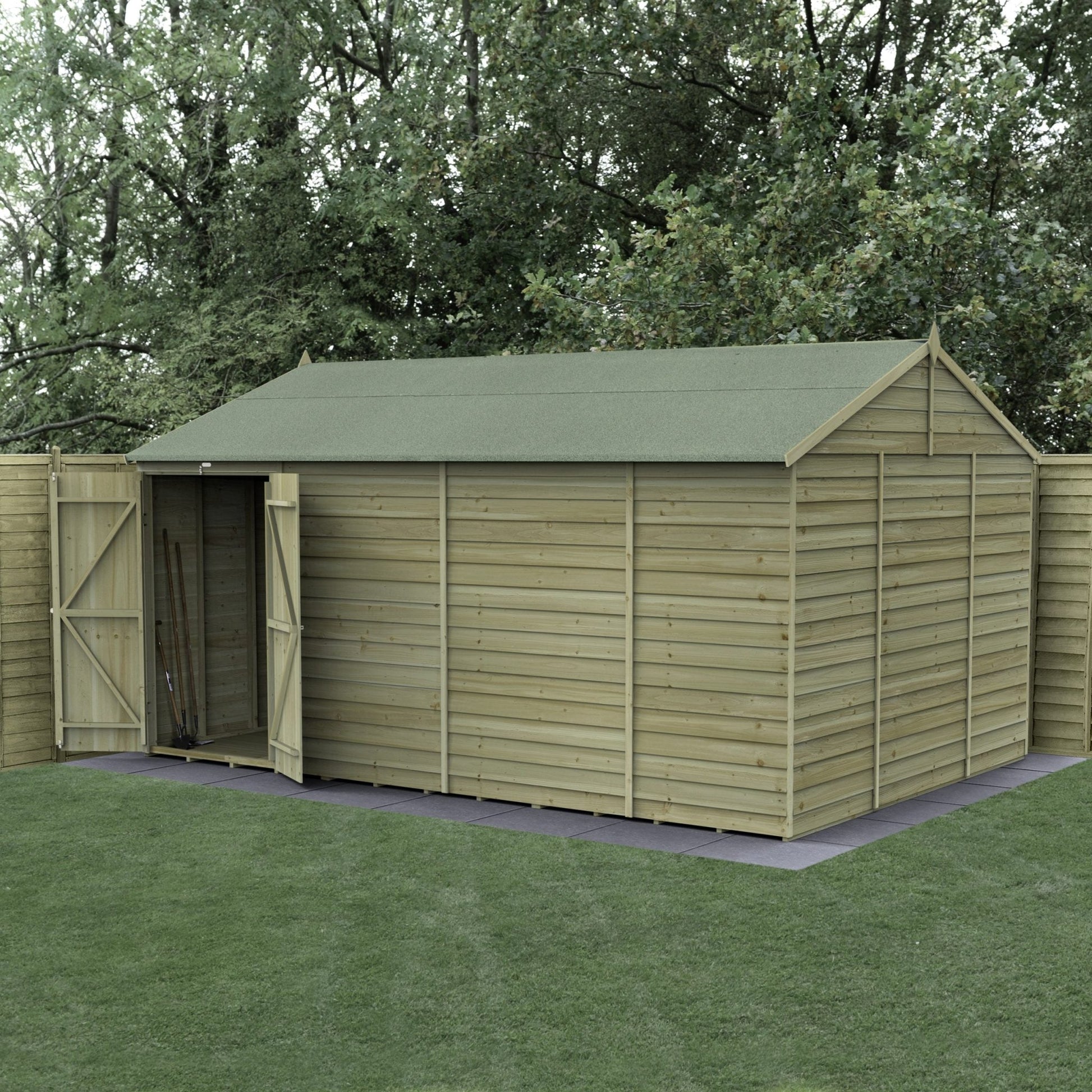Forest 4LIFE Reverse Apex Shed 15x10 - Double Door - No Windows - JJ Building Materials