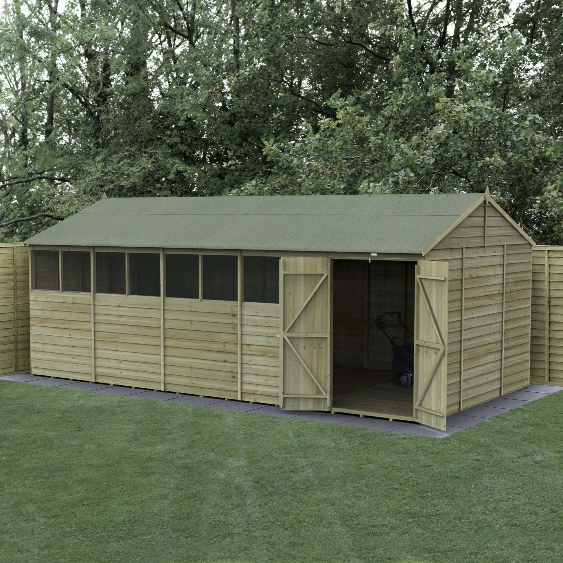 Forest 4LIFE Reverse Apex Shed 20x10 - Double Door - 8 Windows - JJ Building Materials