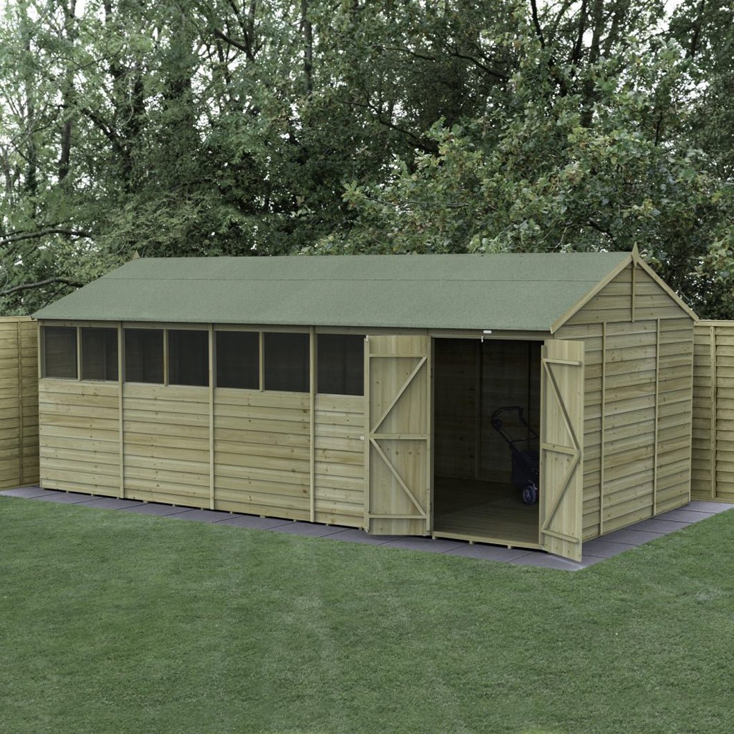 Forest 4LIFE Reverse Apex Shed 20x10 - Double Door - 8 Windows - JJ Building Materials