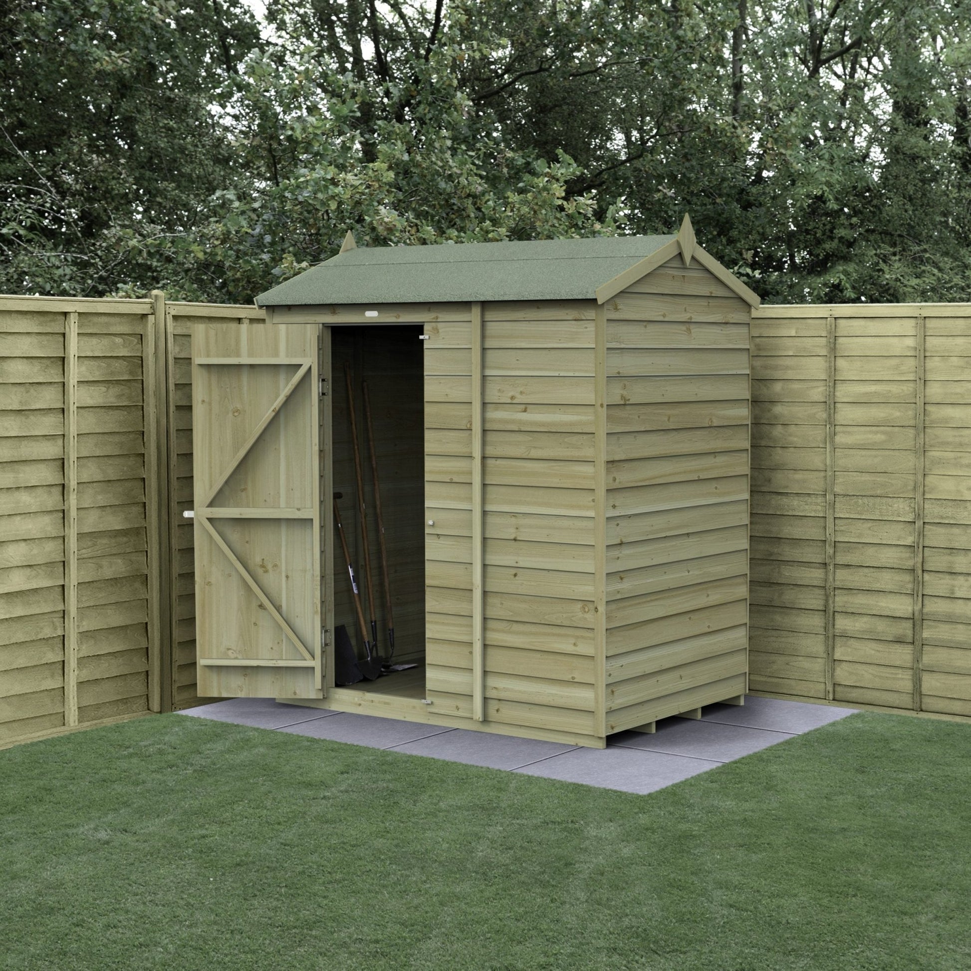 Forest 4LIFE Reverse Apex Shed 6x4 - Single Door - No Windows - JJ Building Materials