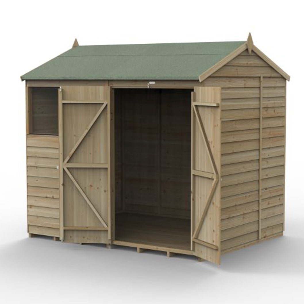 Forest 4LIFE Reverse Apex Shed 8x6 - Double Door - 2 Windows - JJ Building Materials