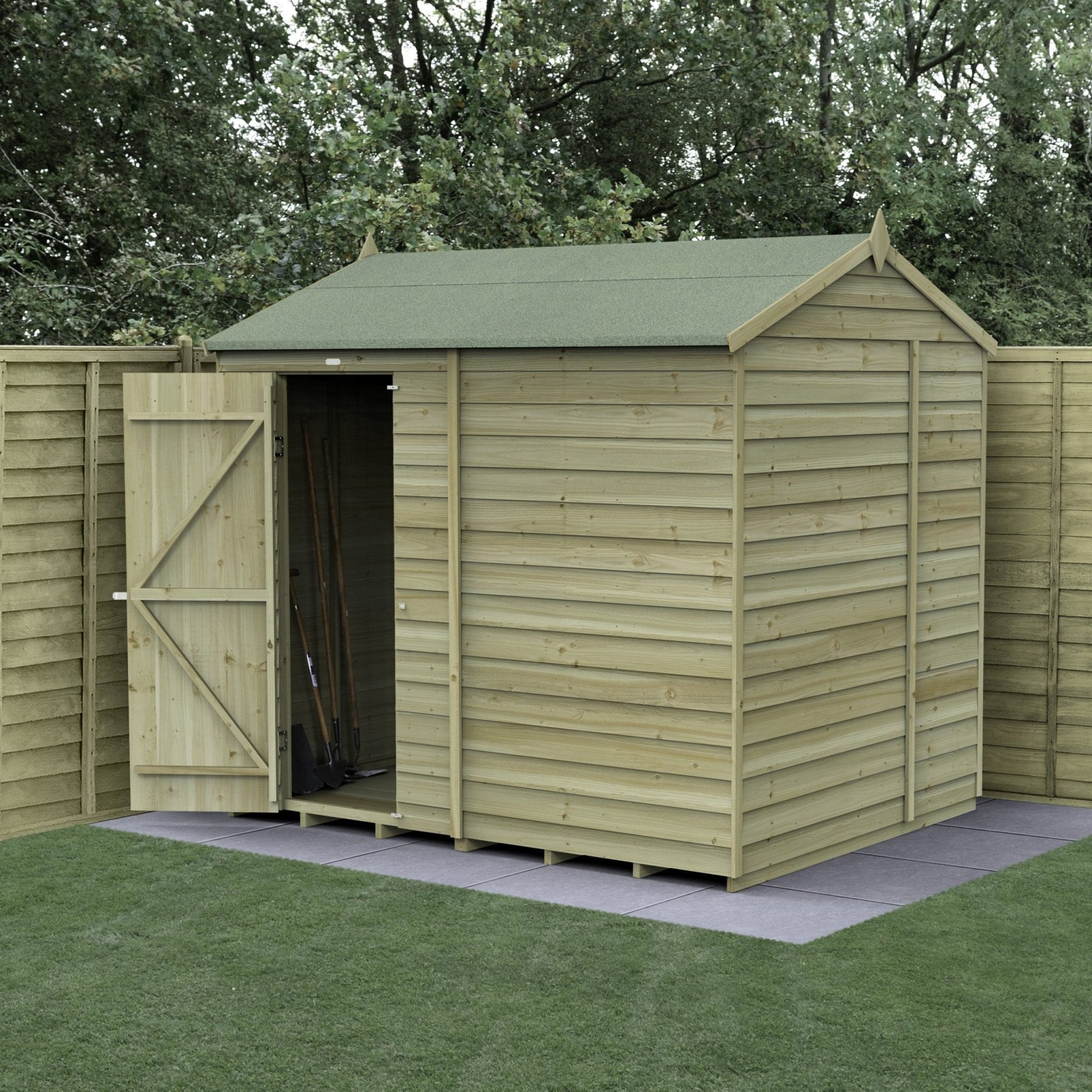 Forest 4LIFE Reverse Apex Shed 8x6 - Single Door - No Windows - JJ Building Materials