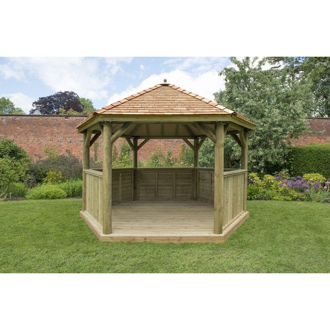 Forest 4m Hexagonal Wooden Garden Gazebo with Cedar Roof - JJ Building Materials