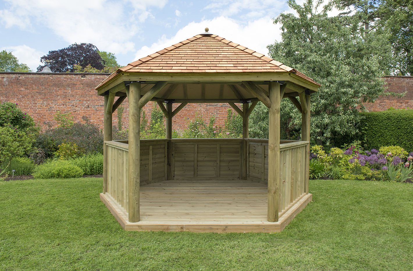 Forest 4m Hexagonal Wooden Garden Gazebo with Cedar Roof - JJ Building Materials