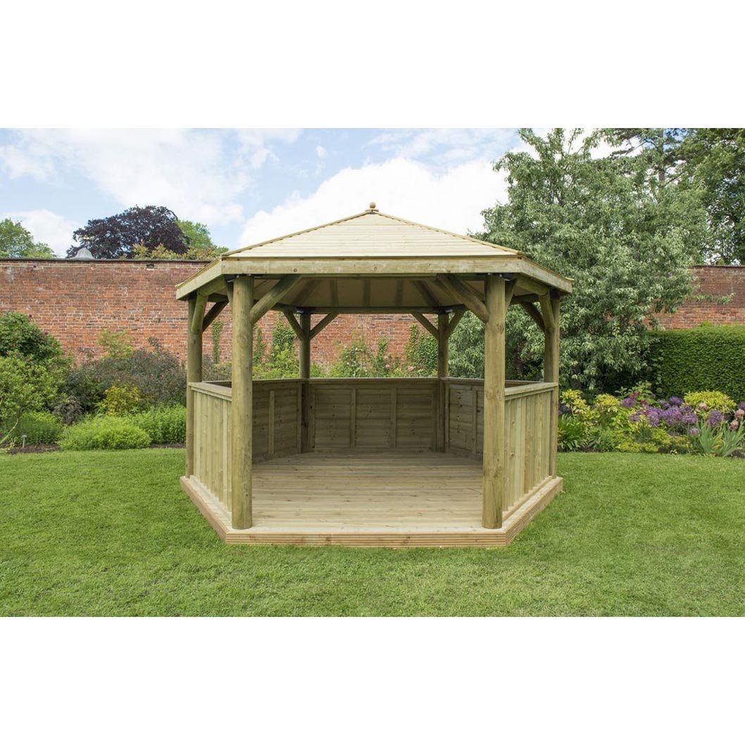 Forest 4m Hexagonal Wooden Garden Gazebo with Timber Roof - JJ Building Materials