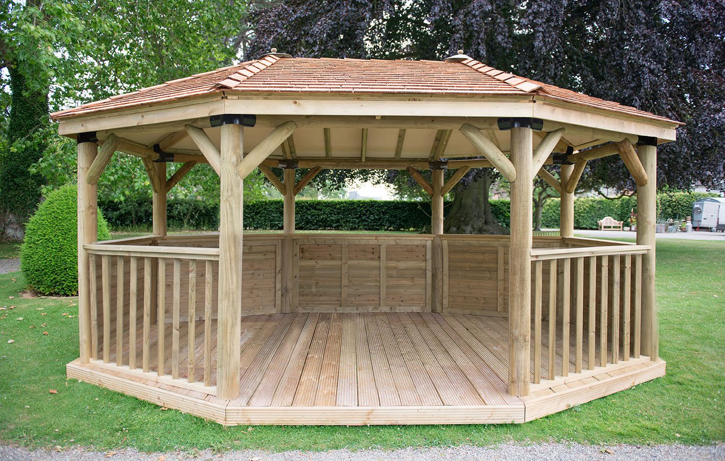 Forest 5.1m Premium Oval Wooden Gazebo with Cedar Roof - JJ Building Materials