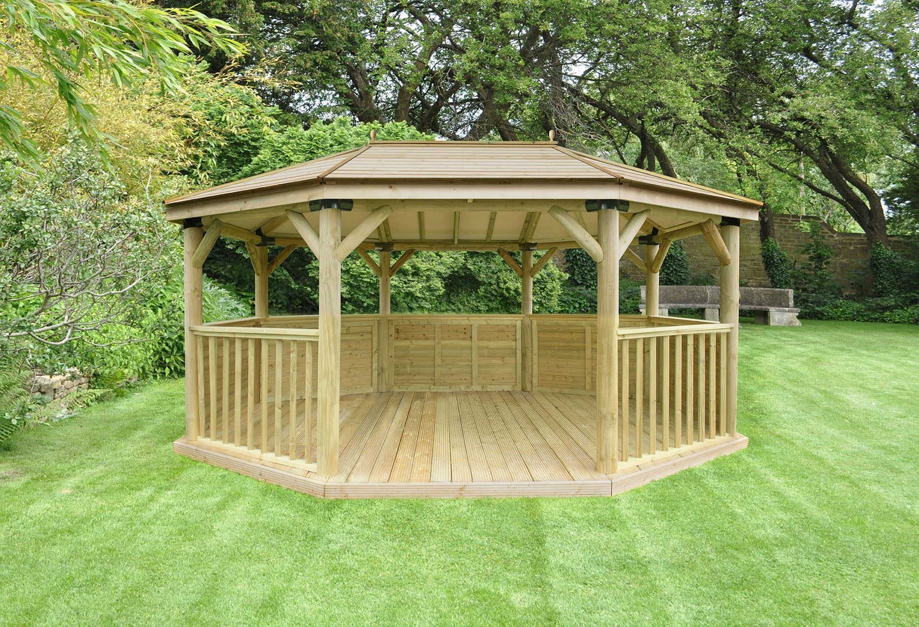 Forest 5.1m Premium Oval Wooden Gazebo with Timber Roof - JJ Building Materials