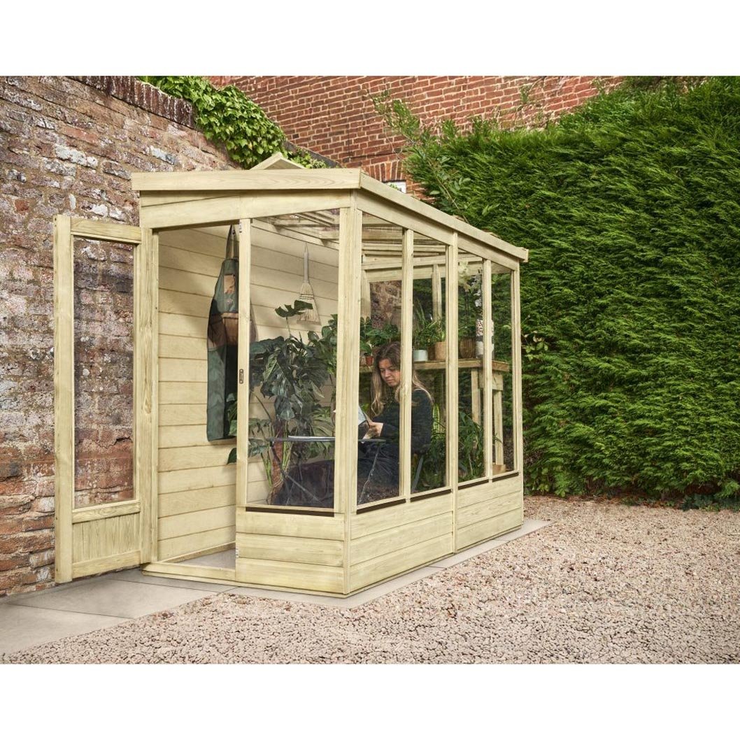 Forest 8x4ft Wallscape Lean-to Greenhouse Solid Back - JJ Building Materials