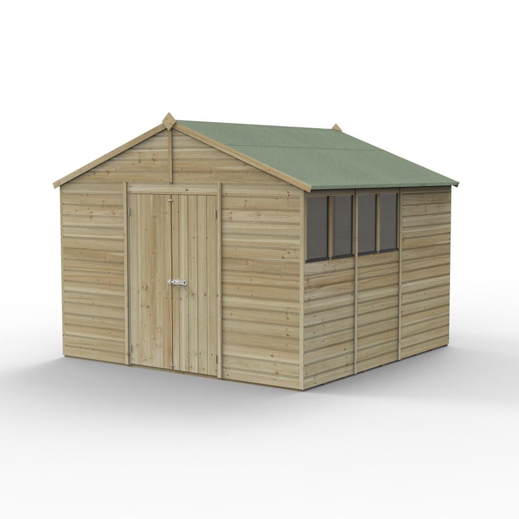 Forest Beckwood 10x10 Apex Shed - 4 Windows - Double Door - JJ Building Materials