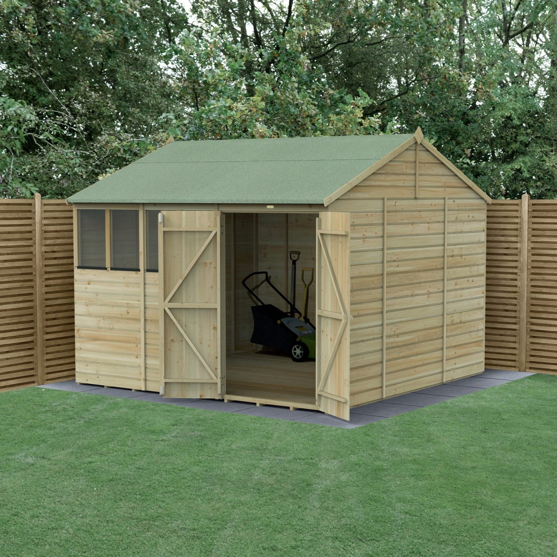 Forest Beckwood 10x10 Reverse Apex Shed - 4 Windows - Double Door - JJ Building Materials