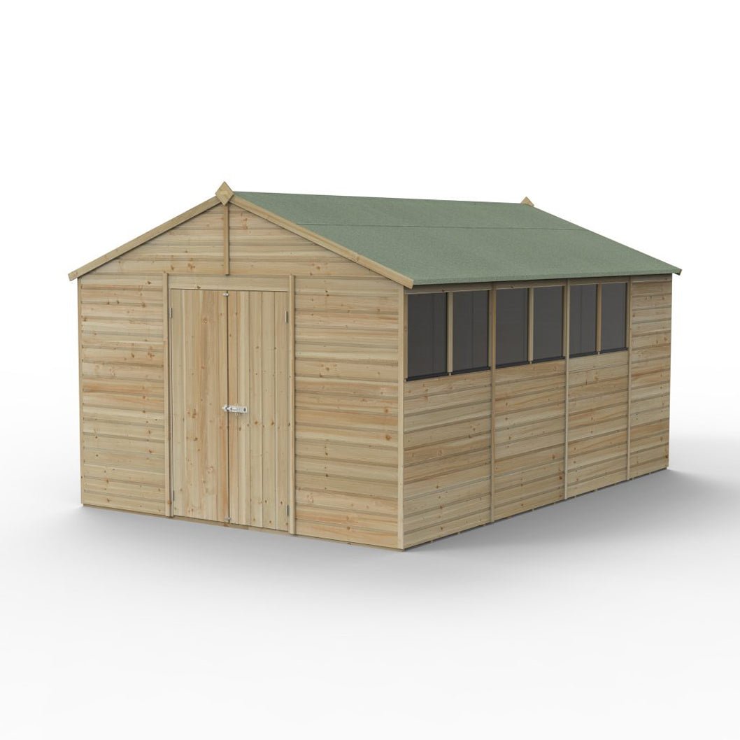 Forest Beckwood 10x15 Apex Shed - 6 Windows - Double Door - JJ Building Materials