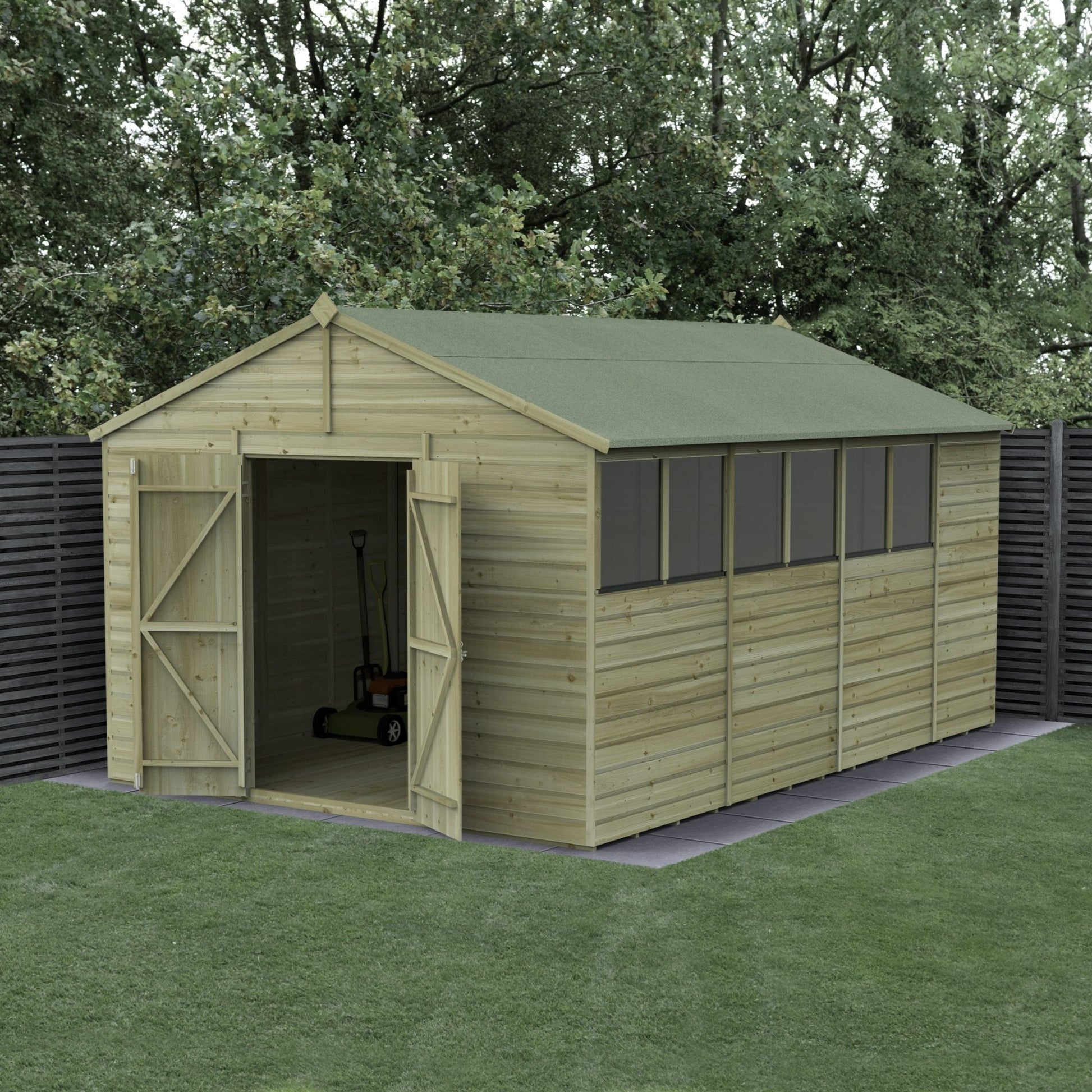 Forest Beckwood 10x15 Apex Shed - 6 Windows - Double Door - JJ Building Materials
