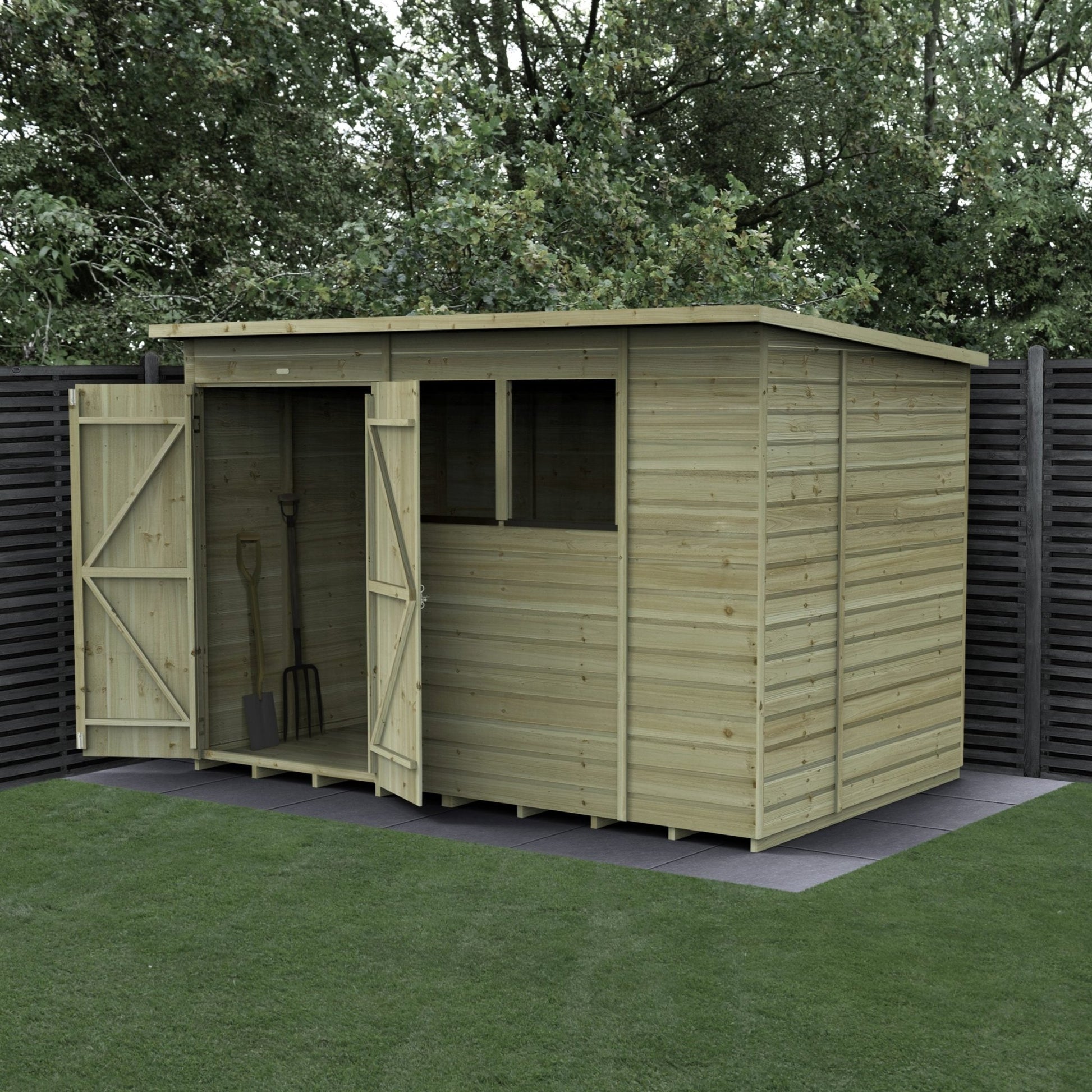 Forest Beckwood 10x6 Pent Shed - 2 Windows - Double Door - JJ Building Materials