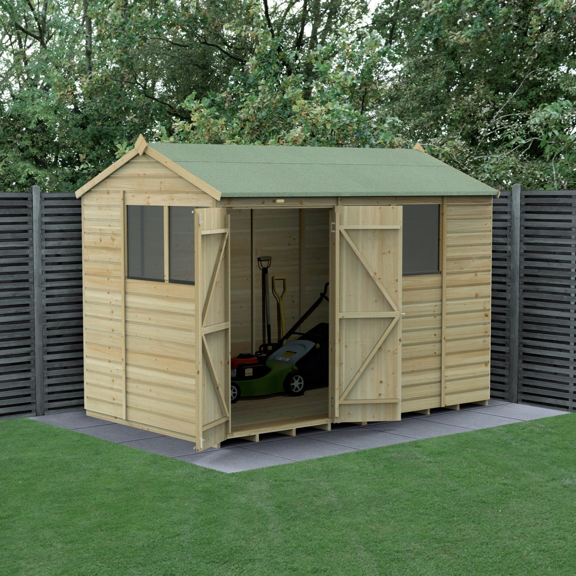 Forest Beckwood 10x6 Reverse Apex Shed - 4 Windows - Double Door - JJ Building Materials