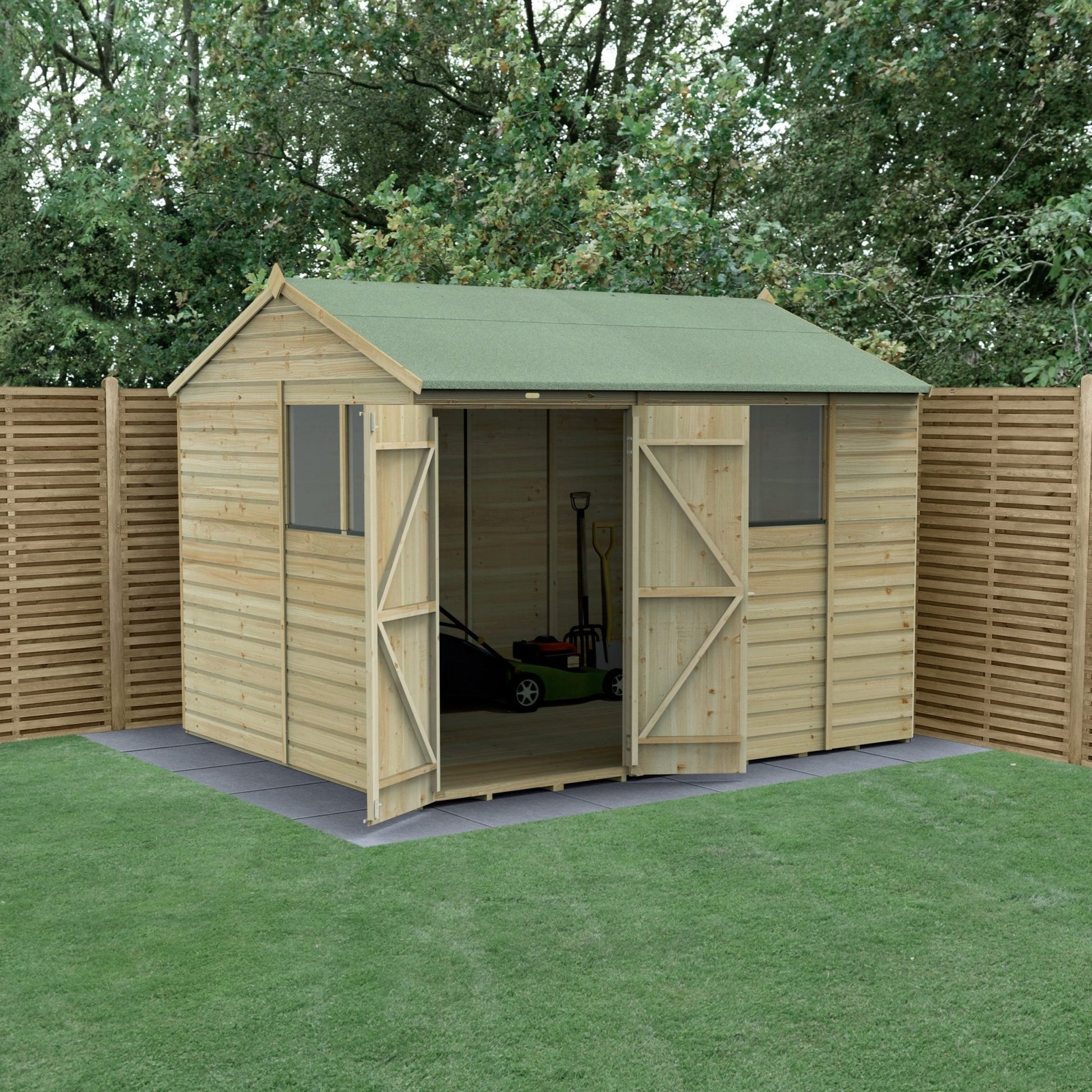 Forest Beckwood 10x8 Reverse Apex Shed - 4 Windows - Double Door - JJ Building Materials