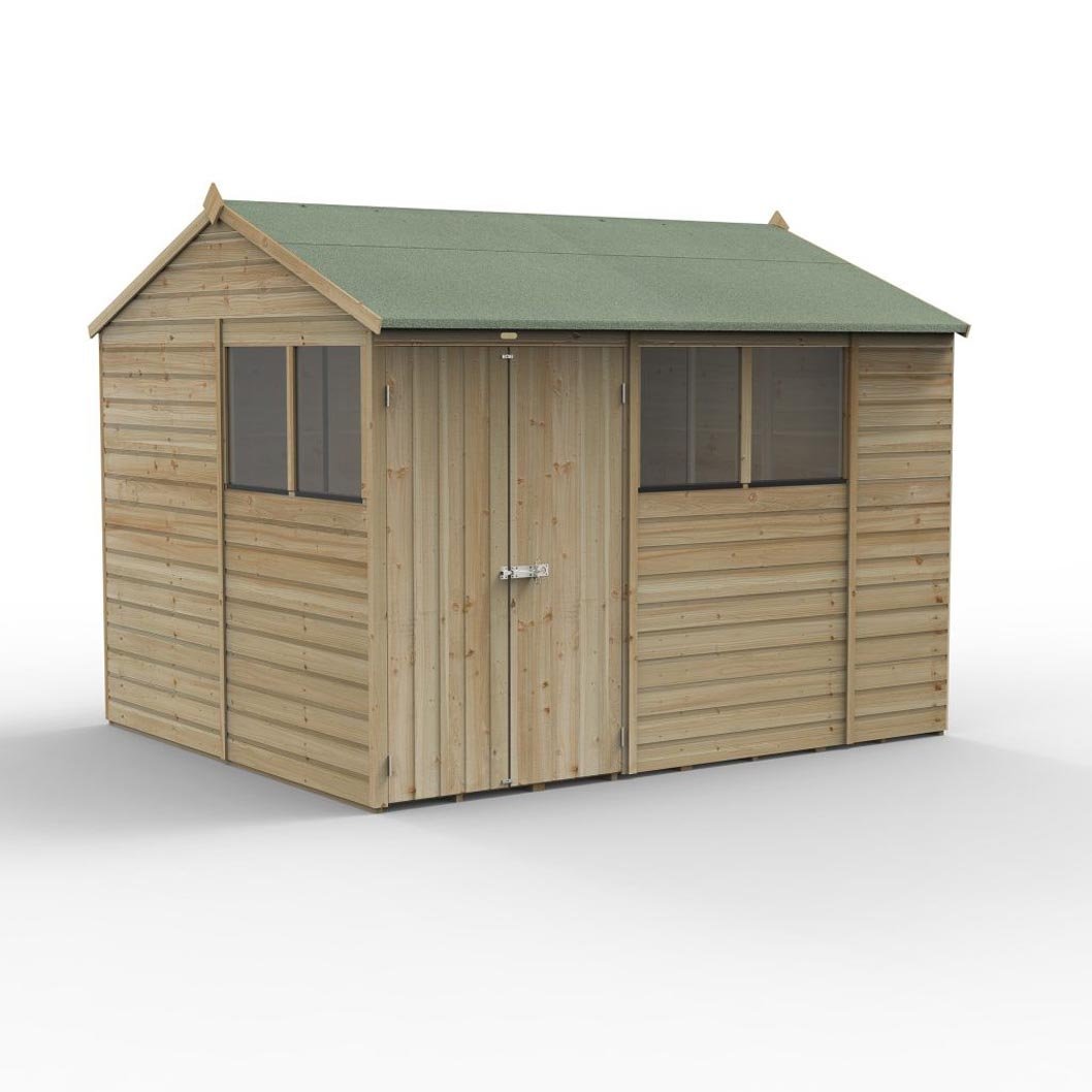 Forest Beckwood 10x8 Reverse Apex Shed - 4 Windows - Double Door - JJ Building Materials