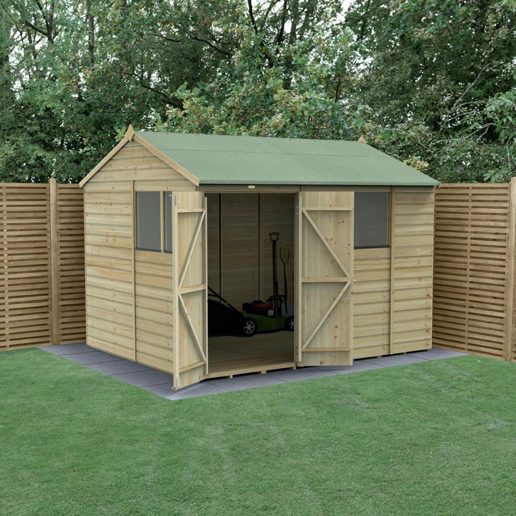 Forest Beckwood 10x8 Reverse Apex Shed - 4 Windows - Double Door - JJ Building Materials
