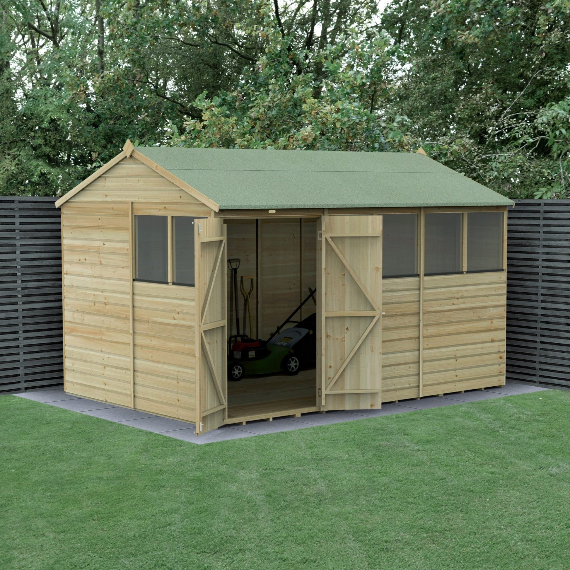 Forest Beckwood 12x8 Reverse Apex Shed - 6 Windows - Double Door - JJ Building Materials