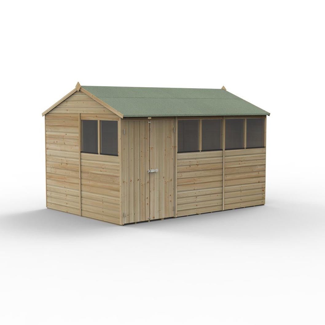 Forest Beckwood 12x8 Reverse Apex Shed - 6 Windows - Double Door - JJ Building Materials
