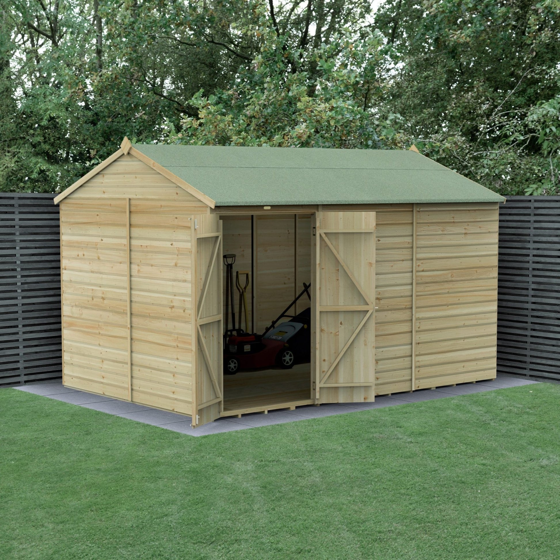 Forest Beckwood 12x8 Reverse Apex Shed - No Windows - Double Door - JJ Building Materials