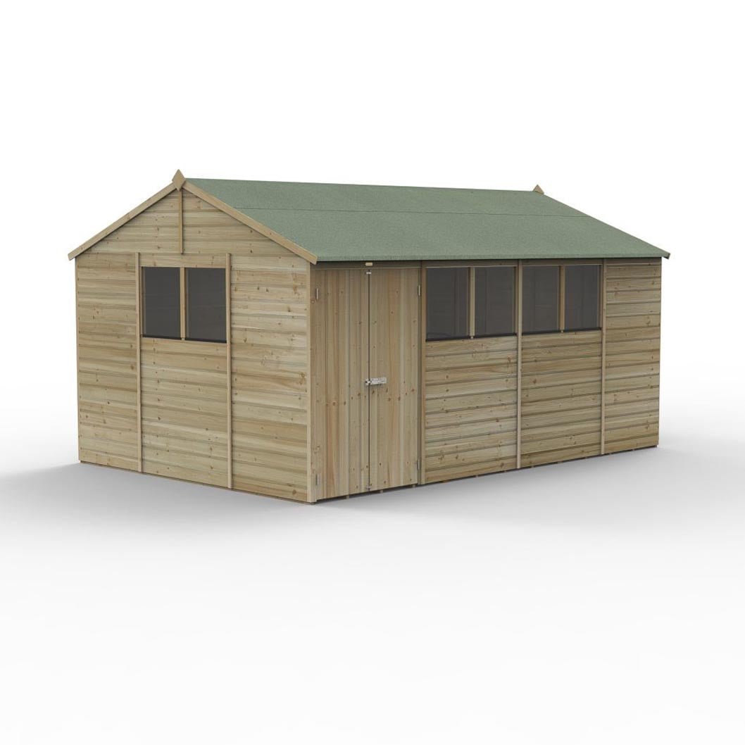 Forest Beckwood 15x10 Reverse Apex Shed - 6 Windows - Double Door - JJ Building Materials