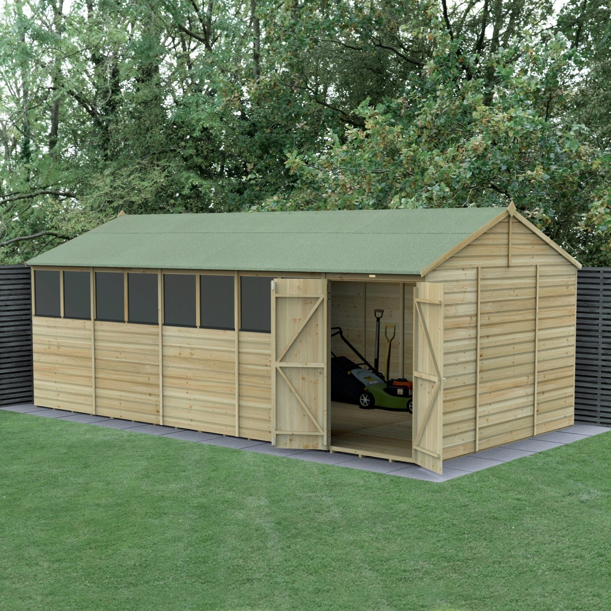Forest Beckwood 20x10 Reverse Apex Shed - 8 Windows - Double Door - JJ Building Materials