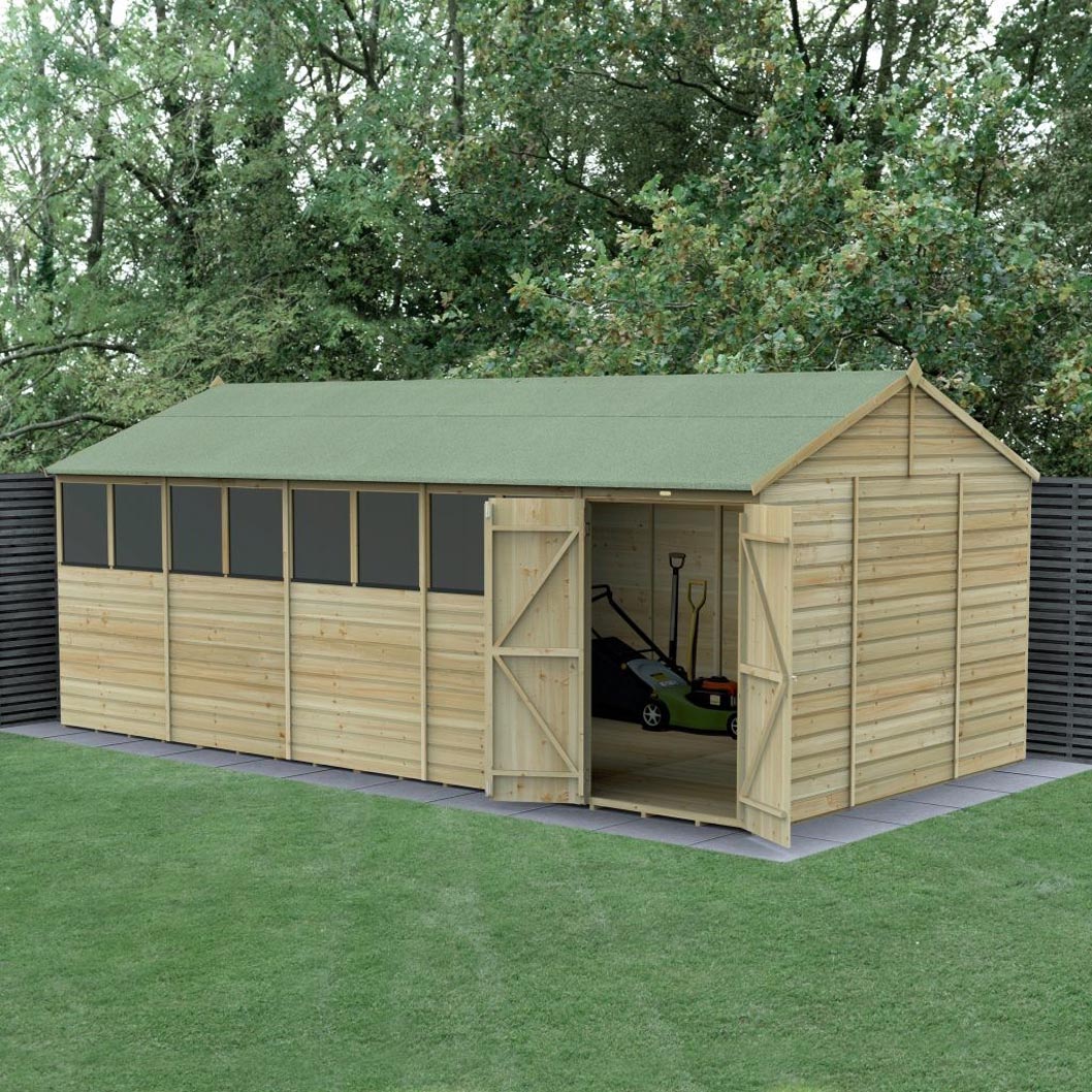 Forest Beckwood 20x10 Reverse Apex Shed - 8 Windows - Double Door - JJ Building Materials