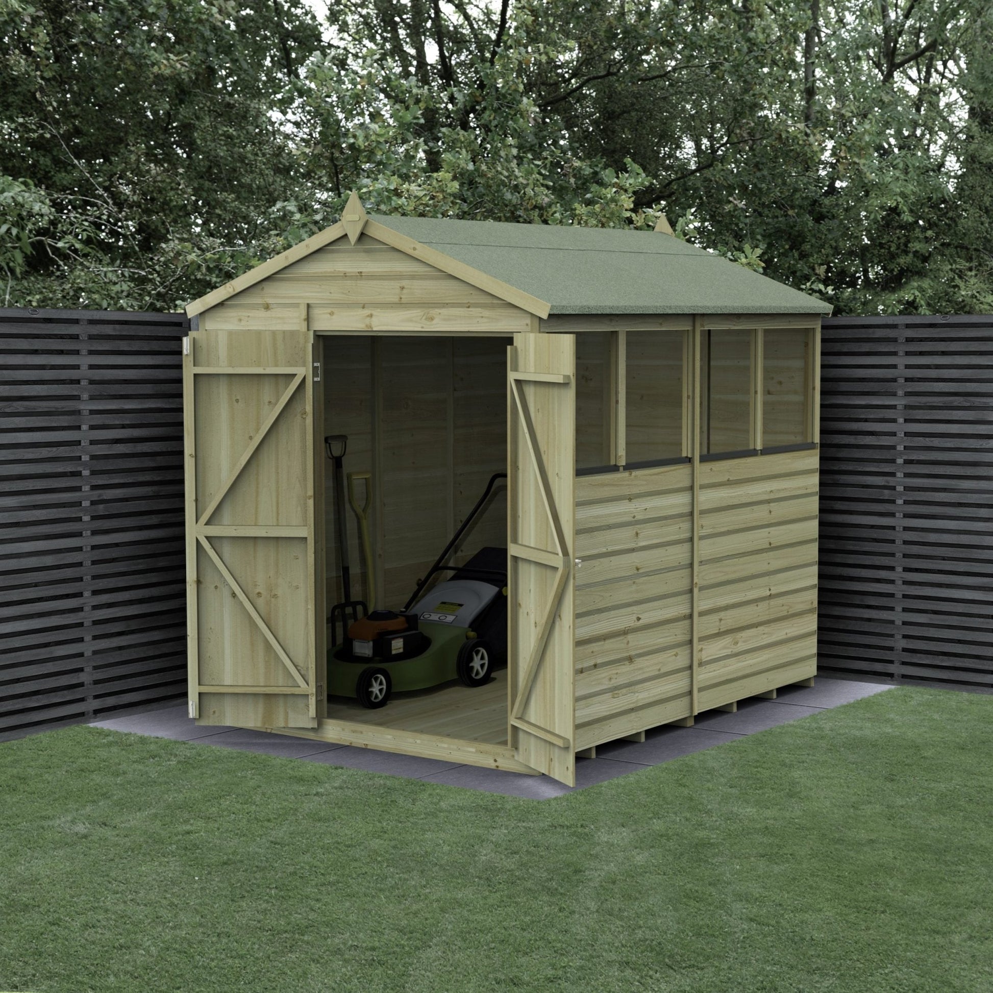 Forest Beckwood 6x8 Apex Shed - 4 Windows - Double Door - JJ Building Materials