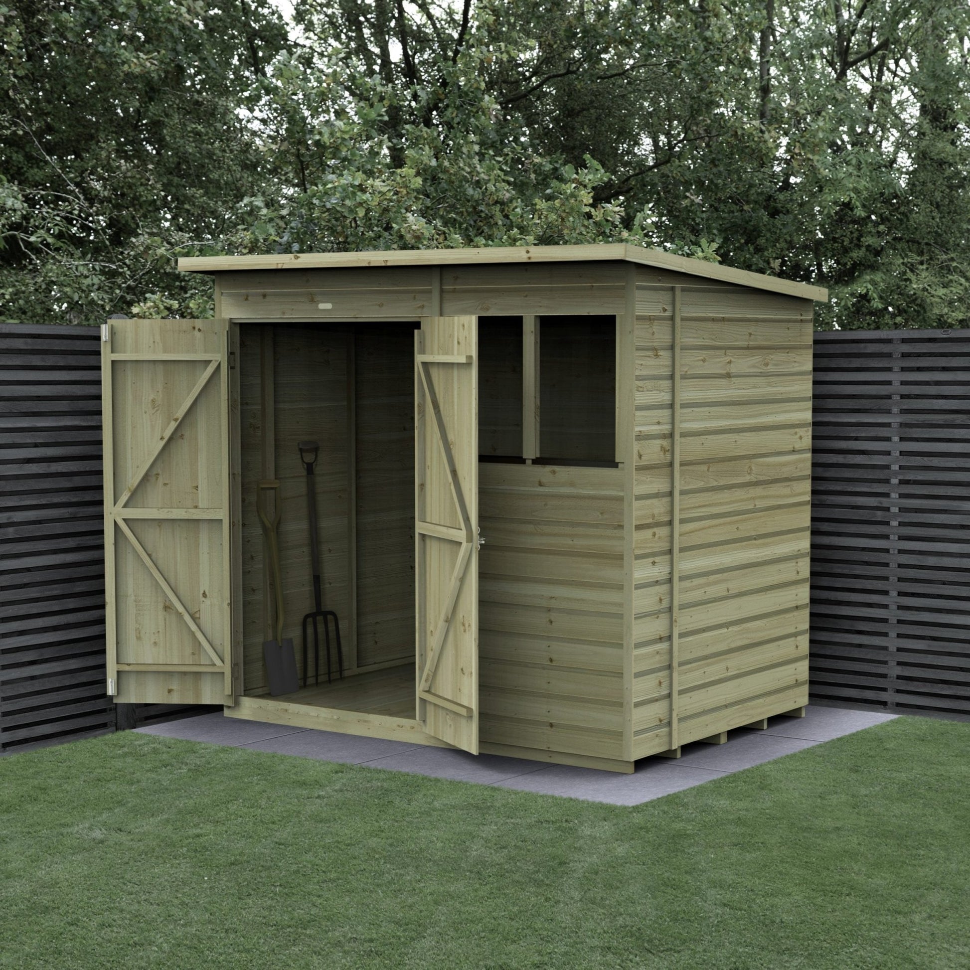 Forest Beckwood 7x5 Pent Shed - 2 Windows - Double Door - JJ Building Materials