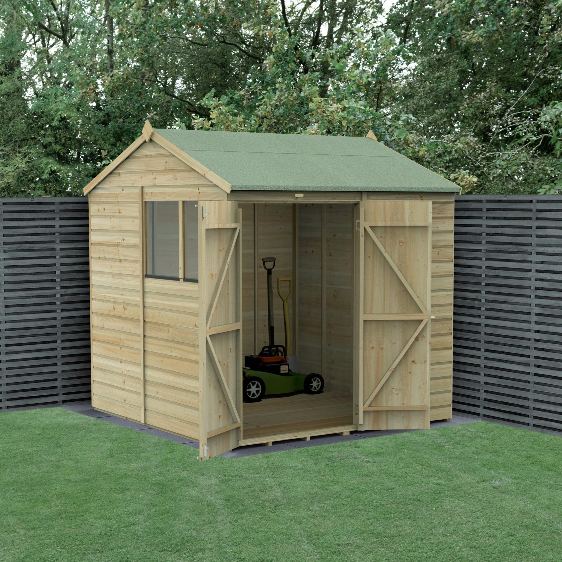 Forest Beckwood 7x7 Reverse Apex Shed - 2 Windows - Double Door - JJ Building Materials