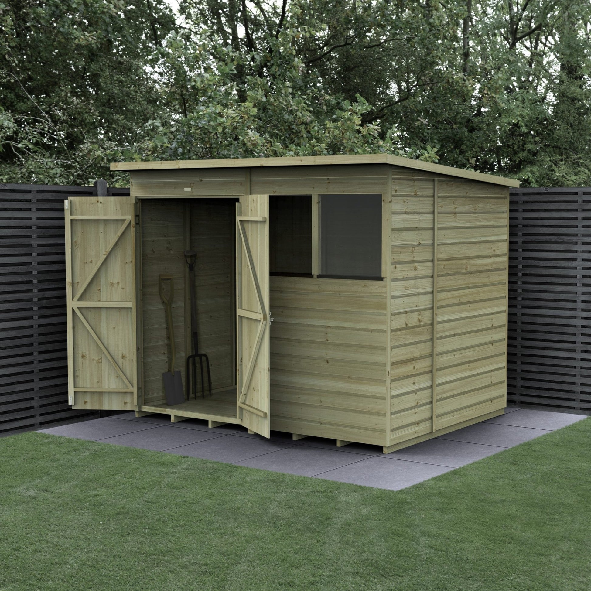 Forest Beckwood 8x6 Pent Shed - 2 Windows - Double Door - JJ Building Materials