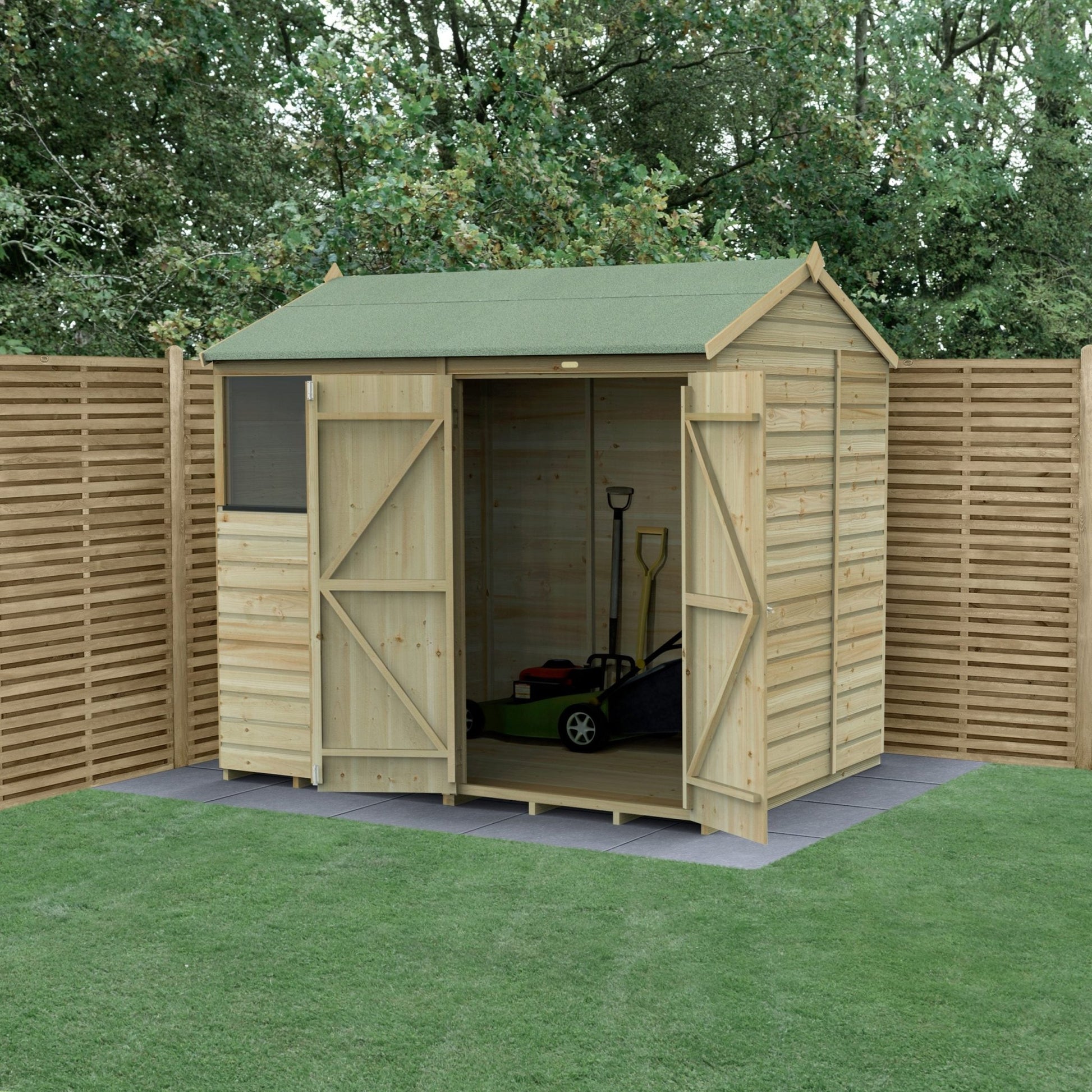 Forest Beckwood 8x6 Reverse Apex Shed - 2 Windows - Double Door - JJ Building Materials