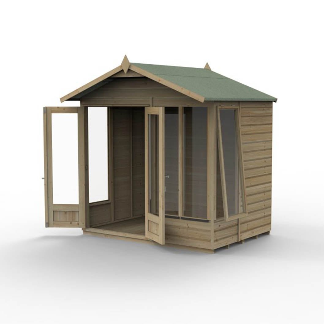 Forest Beckwood Apex Summerhouse 7×5 – Double Door – 4 Windows – 1 Side Opening - JJ Building Materials