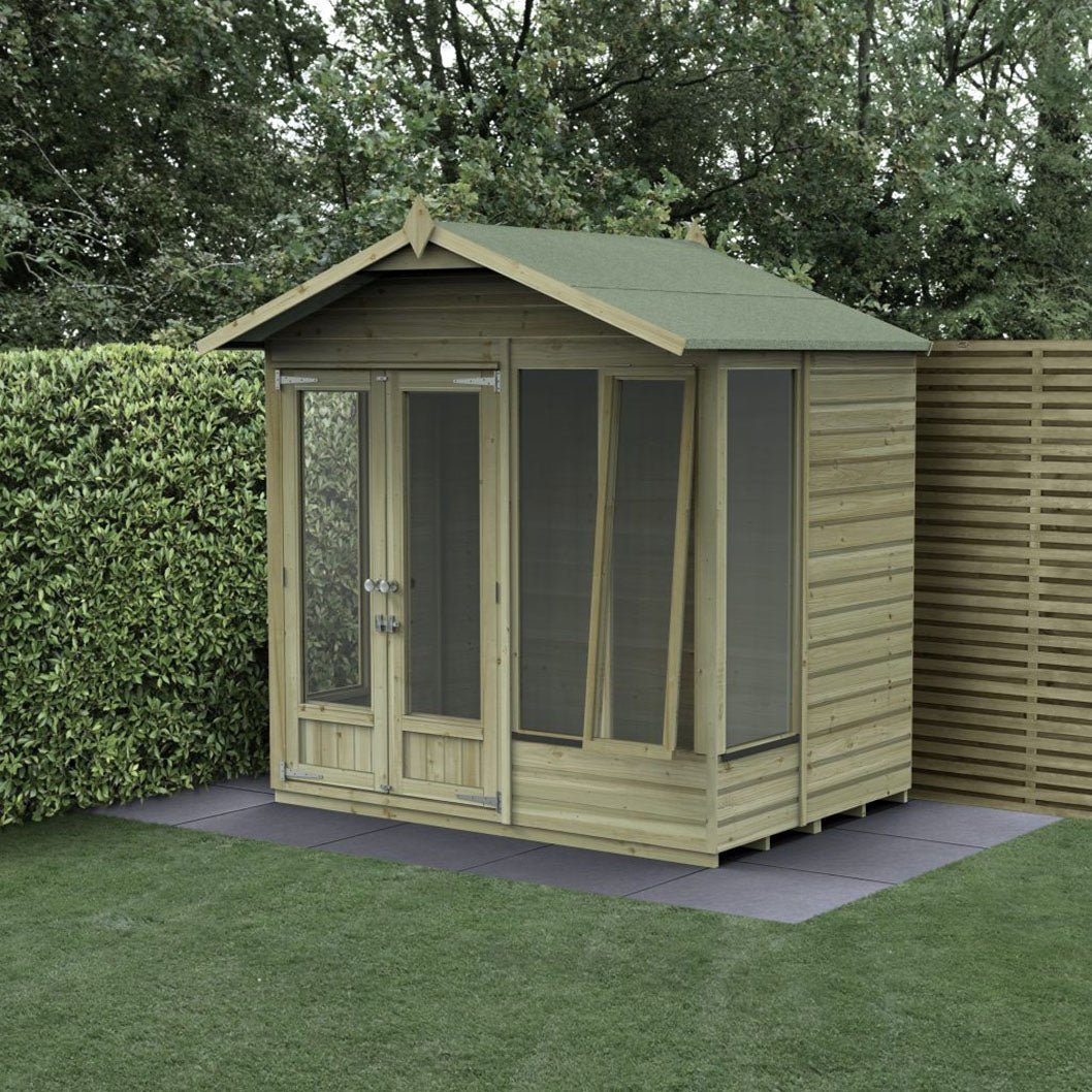 Forest Beckwood Apex Summerhouse 7×5 – Double Door – 4 Windows – 1 Side Opening - JJ Building Materials