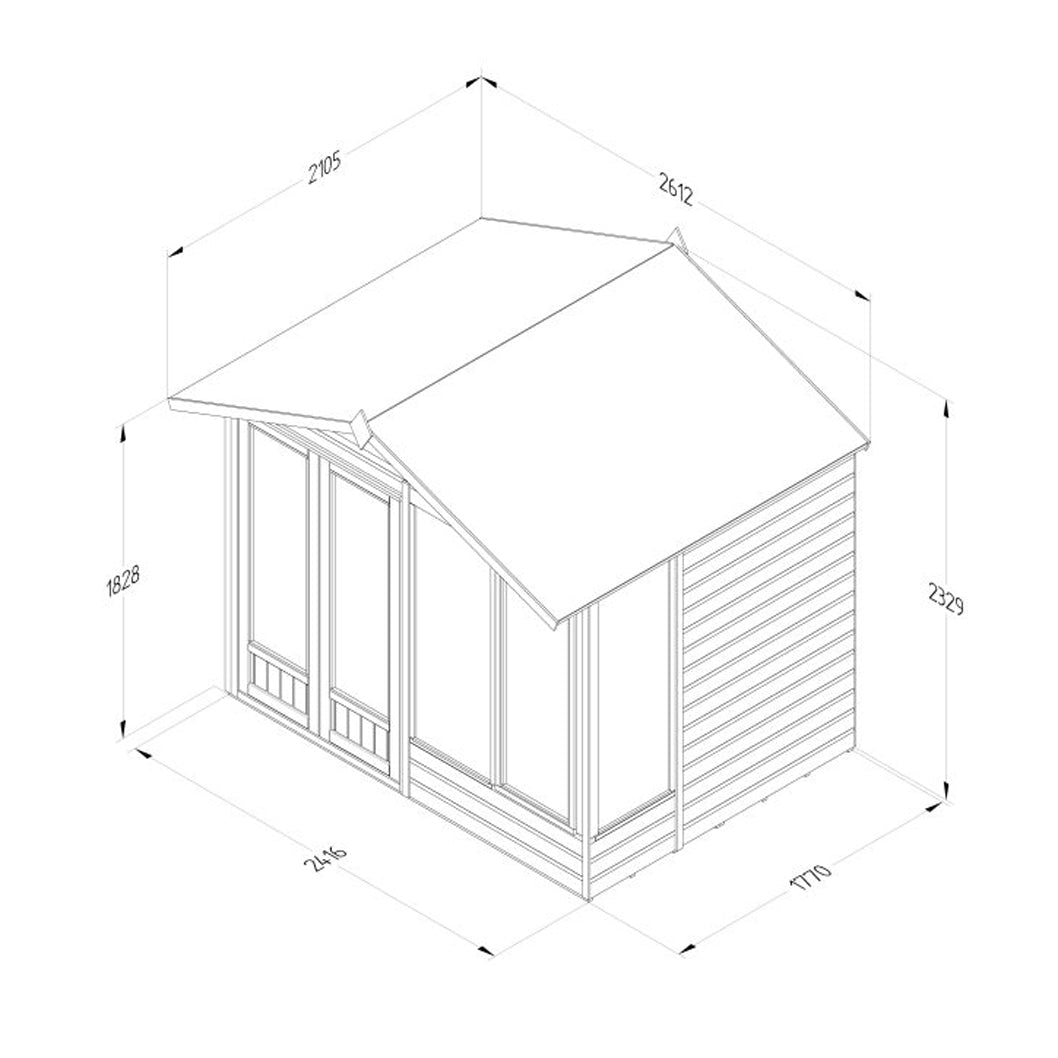 Forest Beckwood Apex Summerhouse 8×6 – Double Door – 4 Windows – 1 Front Opening - JJ Building Materials