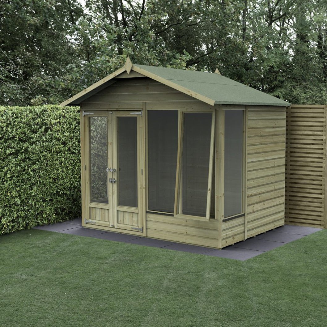 Forest Beckwood Apex Summerhouse 8×6 – Double Door – 4 Windows – 1 Front Opening - JJ Building Materials