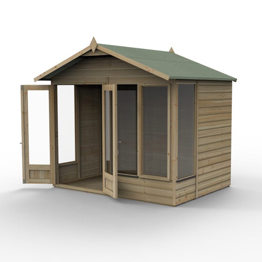 Forest Beckwood Apex Summerhouse 8×6 – Double Door – 4 Windows – 1 Front Opening - JJ Building Materials