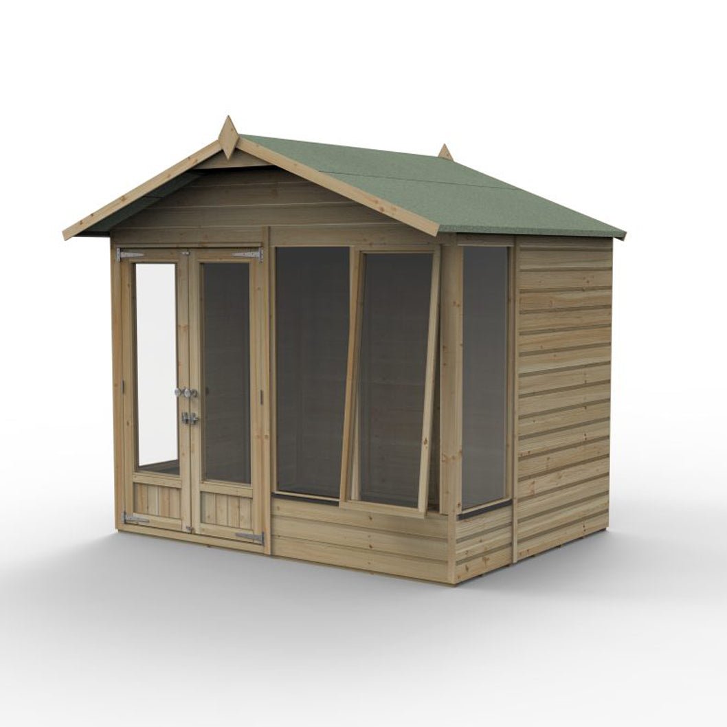 Forest Beckwood Apex Summerhouse 8×6 – Double Door – 4 Windows – 1 Front Opening - JJ Building Materials