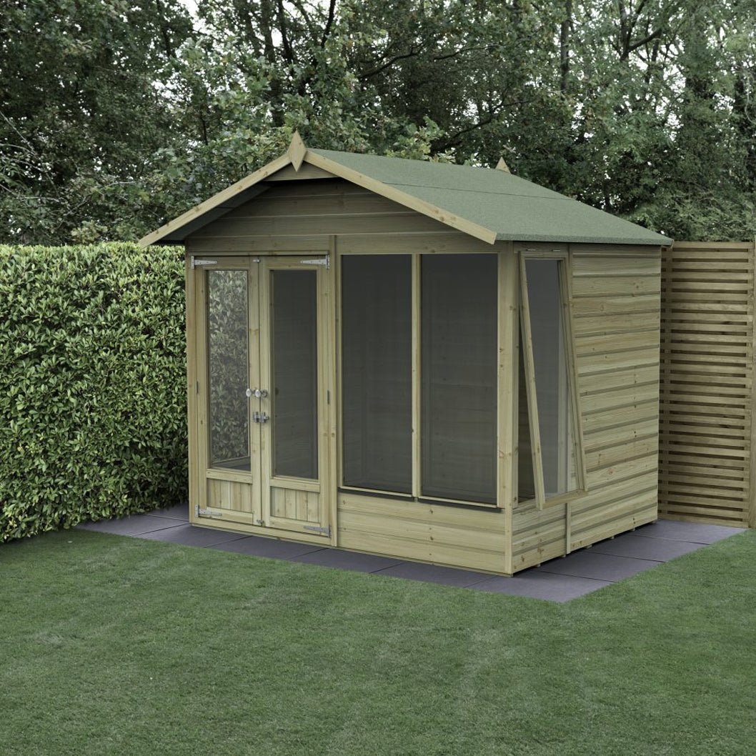 Forest Beckwood Apex Summerhouse 8×6 – Double Door – 4 Windows – 1 Side Opening - JJ Building Materials