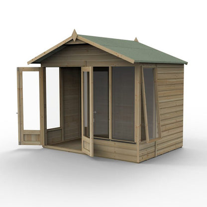 Forest Beckwood Apex Summerhouse 8×6 – Double Door – 4 Windows – 1 Side Opening - JJ Building Materials