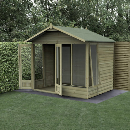 Forest Beckwood Apex Summerhouse 8×6 – Double Door – 4 Windows – 1 Side Opening - JJ Building Materials